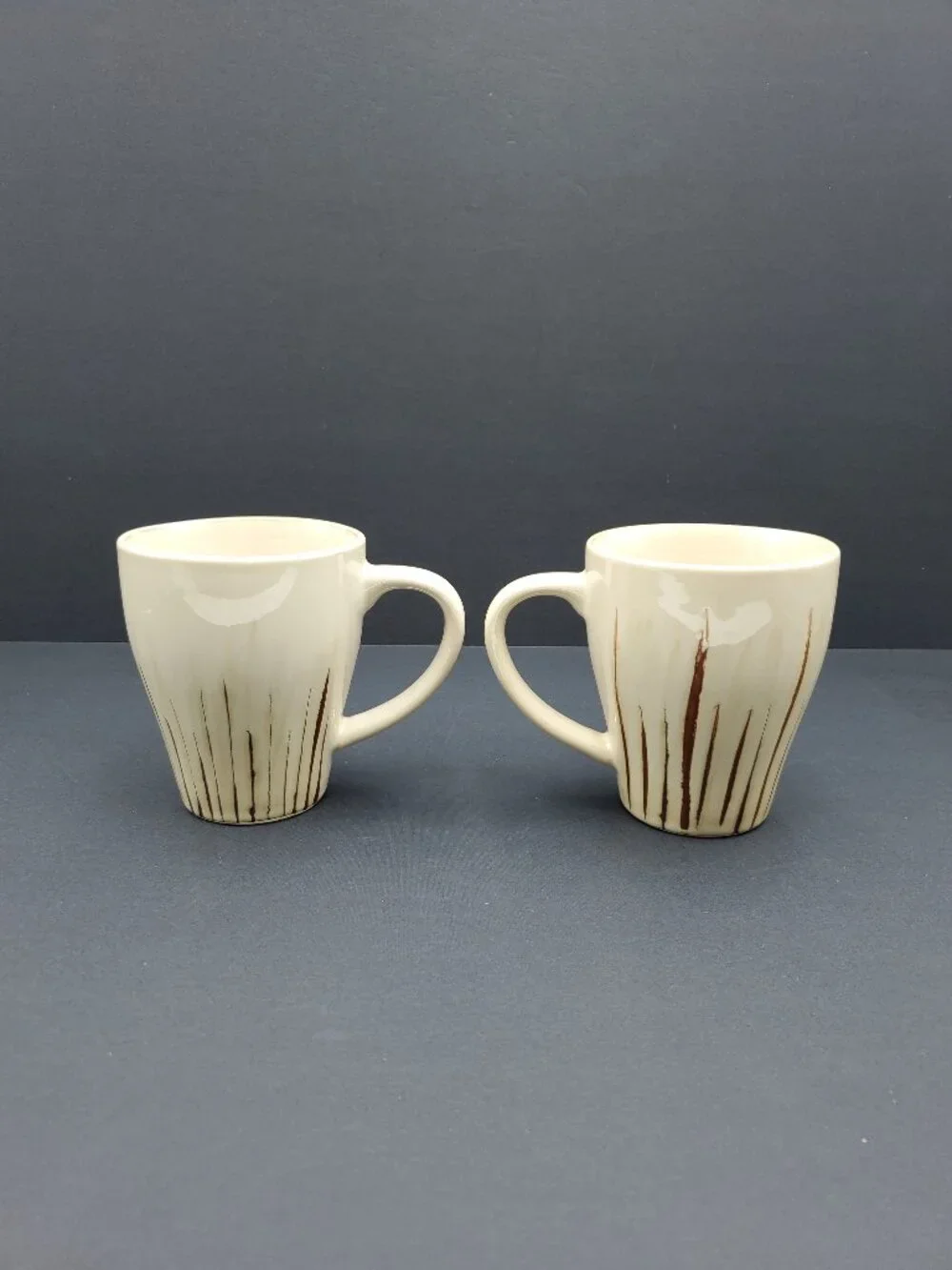 Pier 1 Sanctuary Mugs Tan Stoneware Mugs with Brown Lines